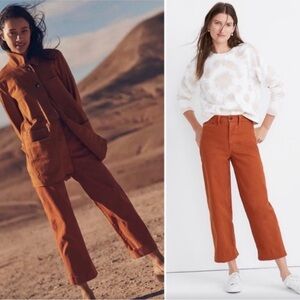 Madewell Slim Emmett Wide Leg Cropped Pant in Burnt Orange